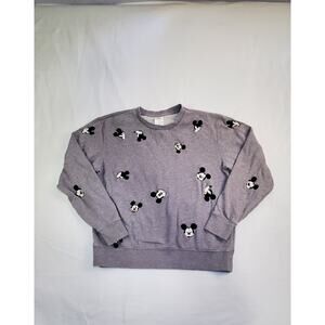 Disney Sweatshirt Womens Size S AllOver Mickey Mouse‎ Graphic Pullover Gray Ca11